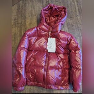 Zara Red Puffer Jacket with Hood Size 4 Nwt